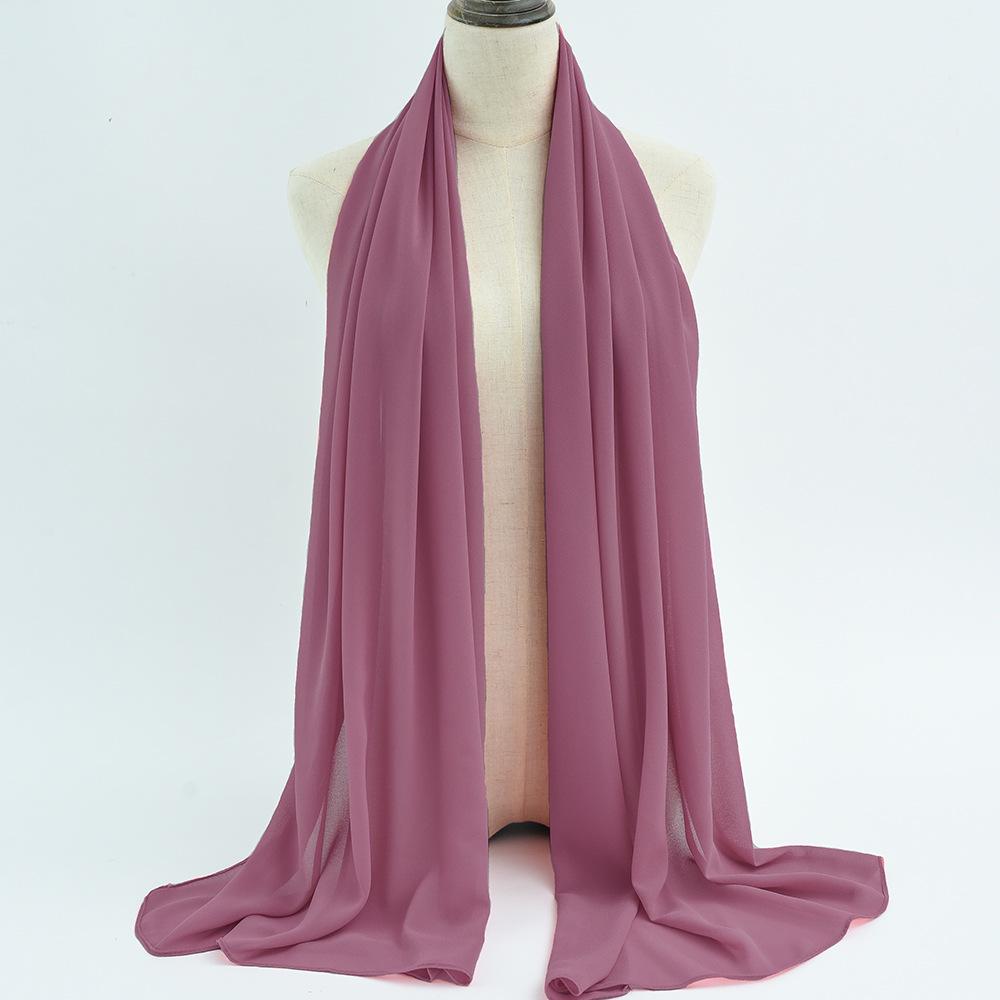 Damen einfarbiger Perlen-Chiffon-Bubbleschal, langer Seiden-Kopfschal, 70x180cm, nahöstlicher Stil
