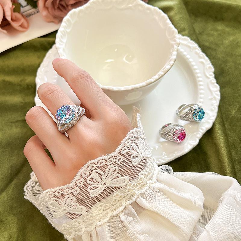 Biżuteria Miedziana Podstawa Pozłacana Symulacja Morski Niebieski Temperament Okrągły Pierścionek Damski 12Mm