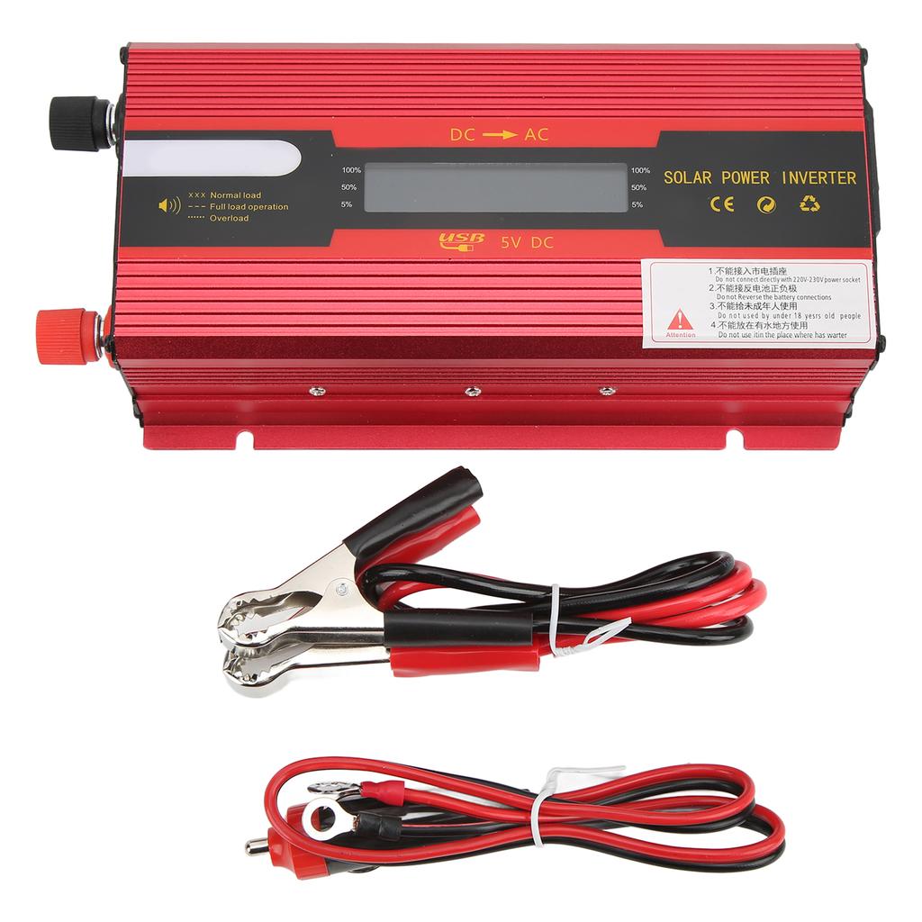 Red Power Inverter Modified Sine Wave 12V 24V To 220V Car Converter with Universal Outlet USB Charging Port LCD Display