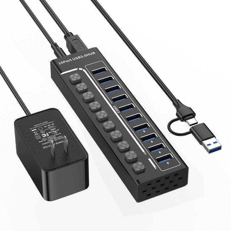 10-Port USB 3.0 Hub Expander for Laptops, Phones, and Desktops