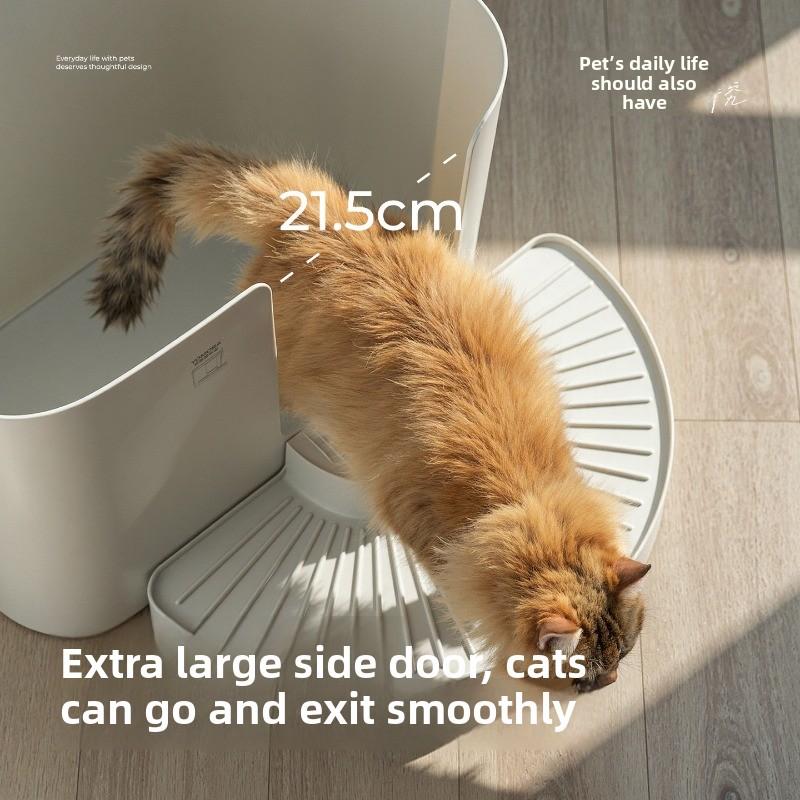 Jumbo 60cm Cat Litter Box Double Layers Enclosed Pet Bedpans Anti-Splash Design Pet Toilet with Sand Control Ladder Cat Sandbox