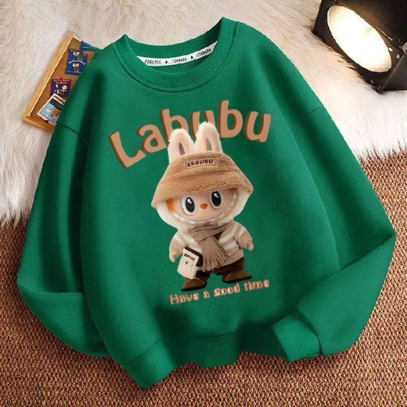 

Spring and Autumn Boys and Girls Labubu Round-neck Hoodie, Children s Fashionable Long-sleeved Loose Coat 160