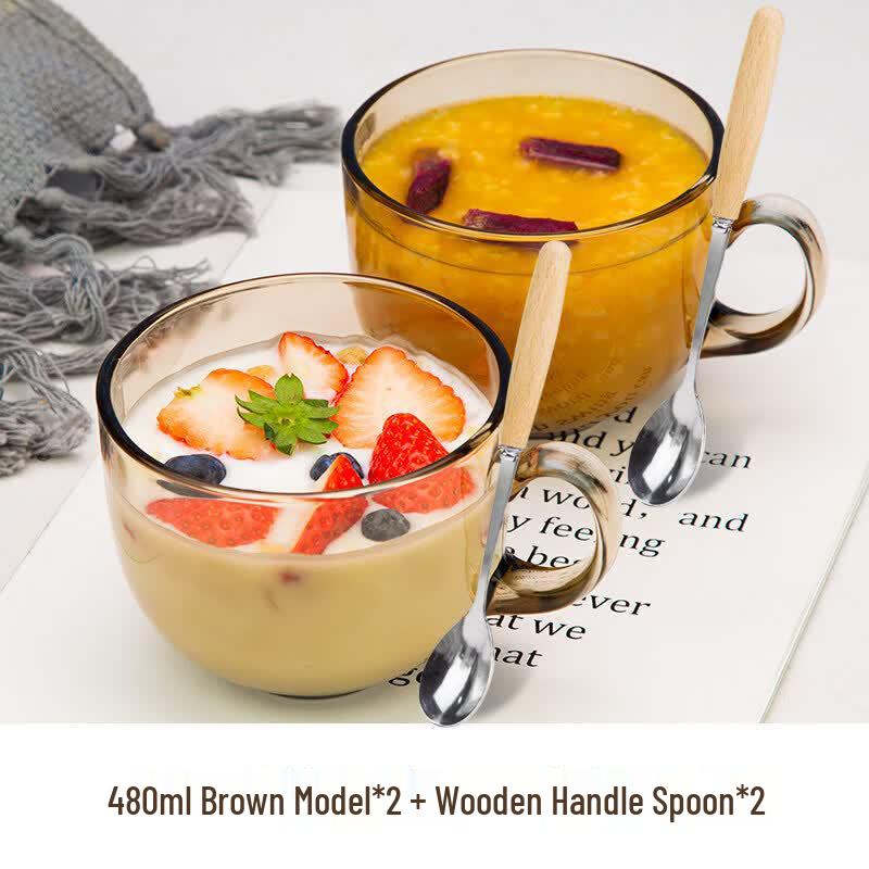Qiwei Heat-Resistant Glass Breakfast Mug with Lid & Spoon
