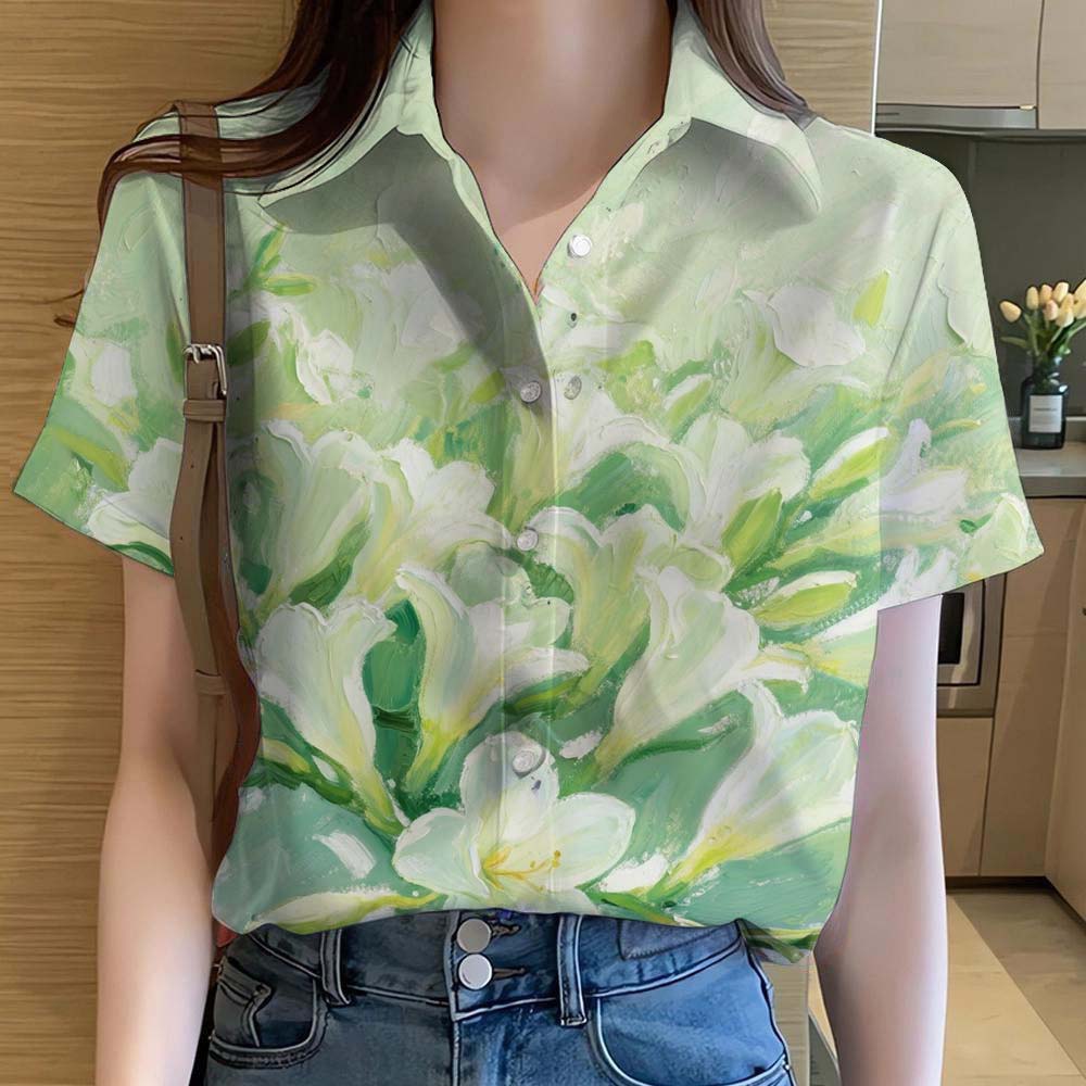 Womens Short Sleeve Shirts Button Fashion Floral Pattern 3D Printed Casual Beach Shirt Summer New Casual Y2k Women's Clothing