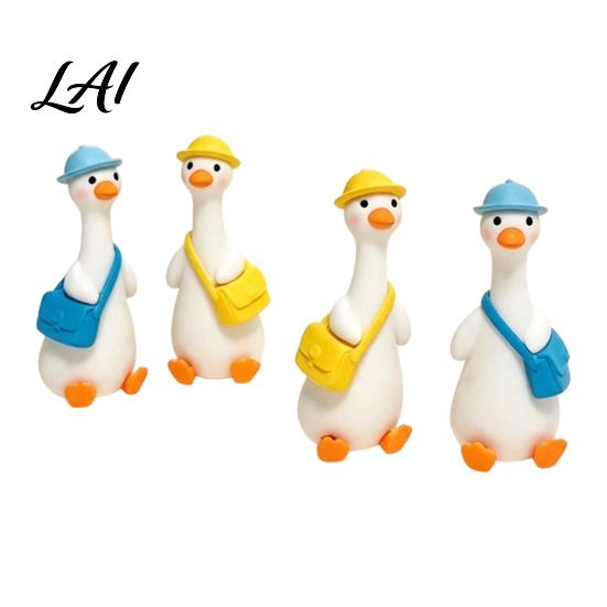 Holiday Decorations for Home 4Pcs Mini Goose Figurines Miniature Geese Statues with Hat & Bag Tiny Resin Animal Cute Room Decor Micro Landscape