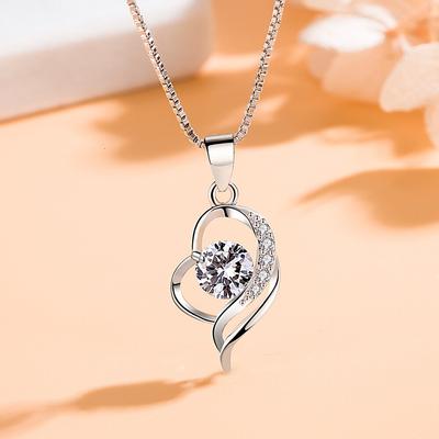 New 925 Sterling Silver Women Necklace Fashion Luscious High Quality Crystal Zircon Heart Pendant Clavicle Chain Jewelry Gift