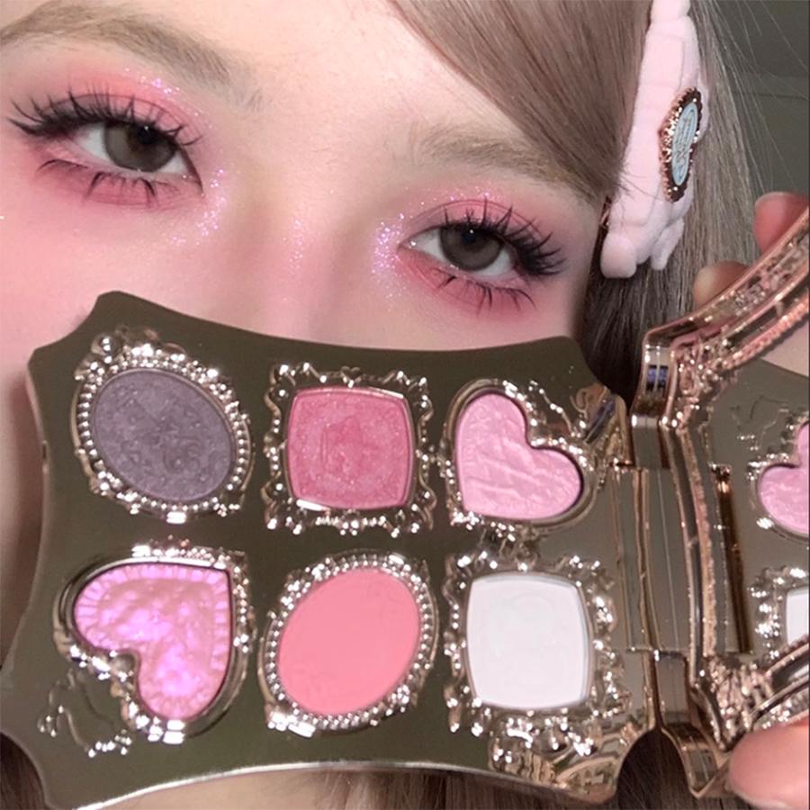 Flower Knows Garden Matte Pearlescent Powder Fine Six Color Eye Shadow Contour Palette Long Lasting Makeup Glitter Eyeshadow