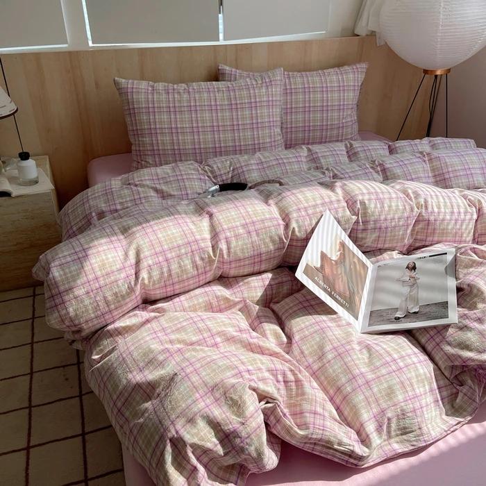 Nordic Sling Cotton Pink Stripes Duvet Cover 150x200 Size Girl's Room Housse Skin Friendly Breathable Comforter Sets