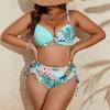 New fat woman large size hard bag drawstring floral split bikini women's swimsuit