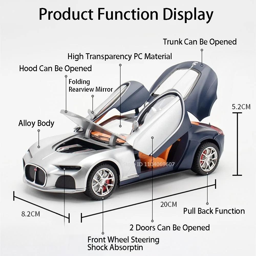 1:24 Tourbillon Atlantic Alloy Sports Car Model Diecast Toys Doors Opened Rubber Tire Pull Back Miniature Vehices Birthday Gifts