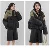 Women's Winter Hooded Short Coat with Down Cotton Patchwork Loose Jacket