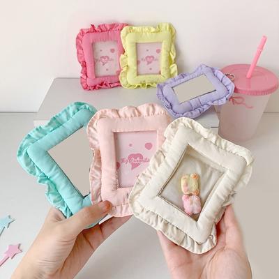 Ruffled Trim Photo Card Sleeve PVC Fabric Card Covers 3Inch Photocard Case Photo Card Protectors for Bag Purse Charm
