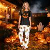Family Matching Halloween Printed Loungewear Set Short Sleeve Top and Pants for Couples and Kids