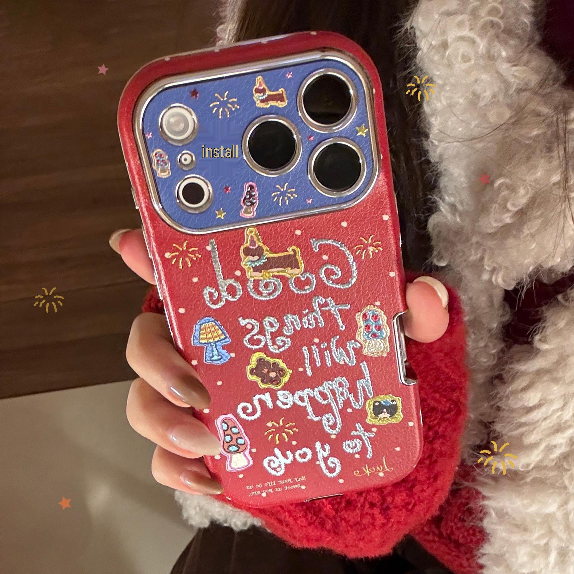 

New Year Gilded Red Blessing Soft Phone Case for iPhone 13/15/16/17 Pro Max - Full Coverage & Electroplated Pro Max 13