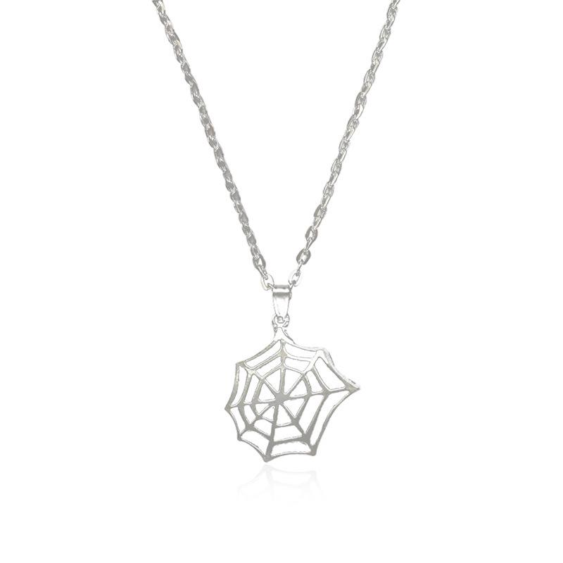 Retro Fashion Titanium Steel Spider Web Pendant Necklace белый