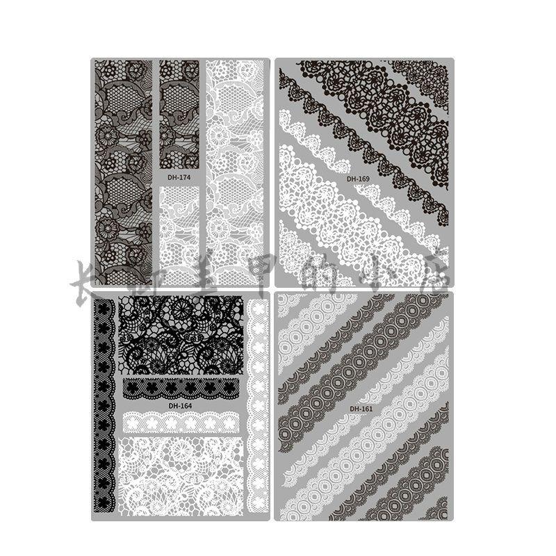 

Cut Out Lace Nail Stickers Paper Net Red Same Style Black and White Silk Screen Pattern Ins Style Adhesive Nail Ornament Decals 4 Lace: DH161 +164+169+174