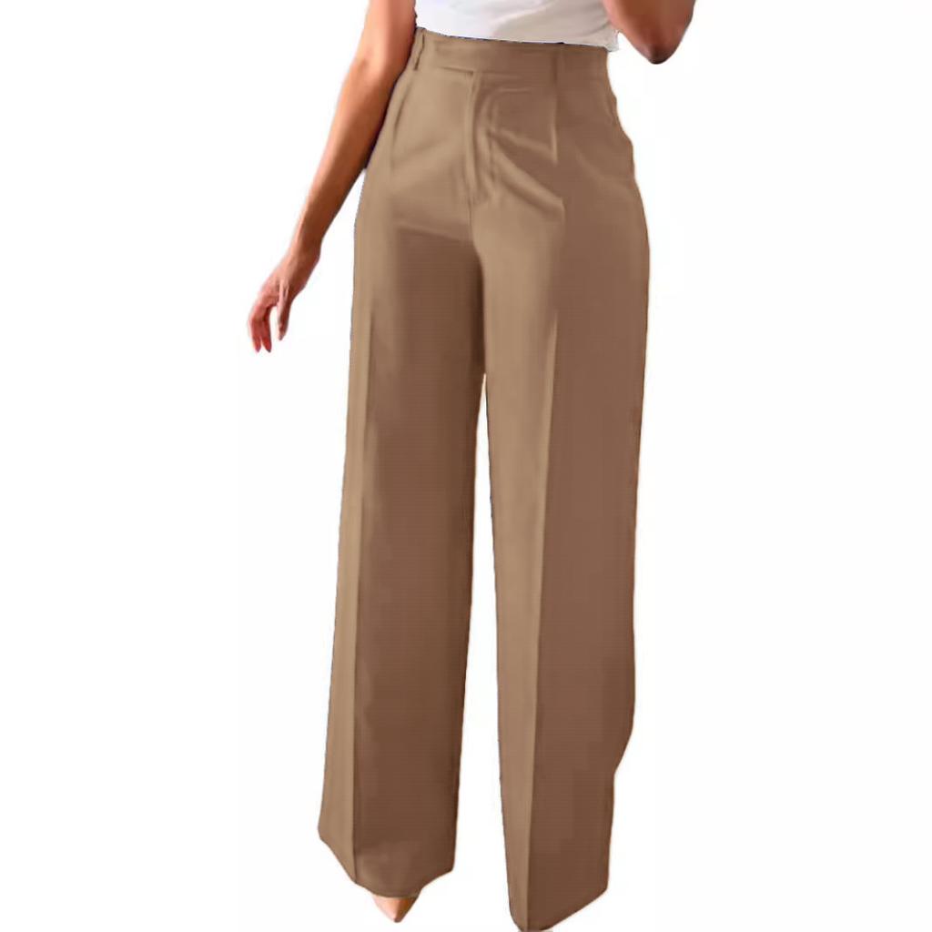 Women's High Waist Draped Wide Leg Dress Pants Solid Micro Stretch Office Straight Long Trousers With Pockets Spring Fall Business Casual Bottoms
