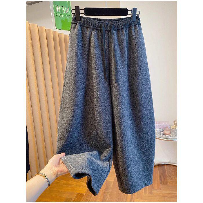 

Korean High-Waisted Wide-Leg Drape Pants for Women - Plus Size Fall/Winter Drawstring Casual Pants XXXL світло-сірий колір