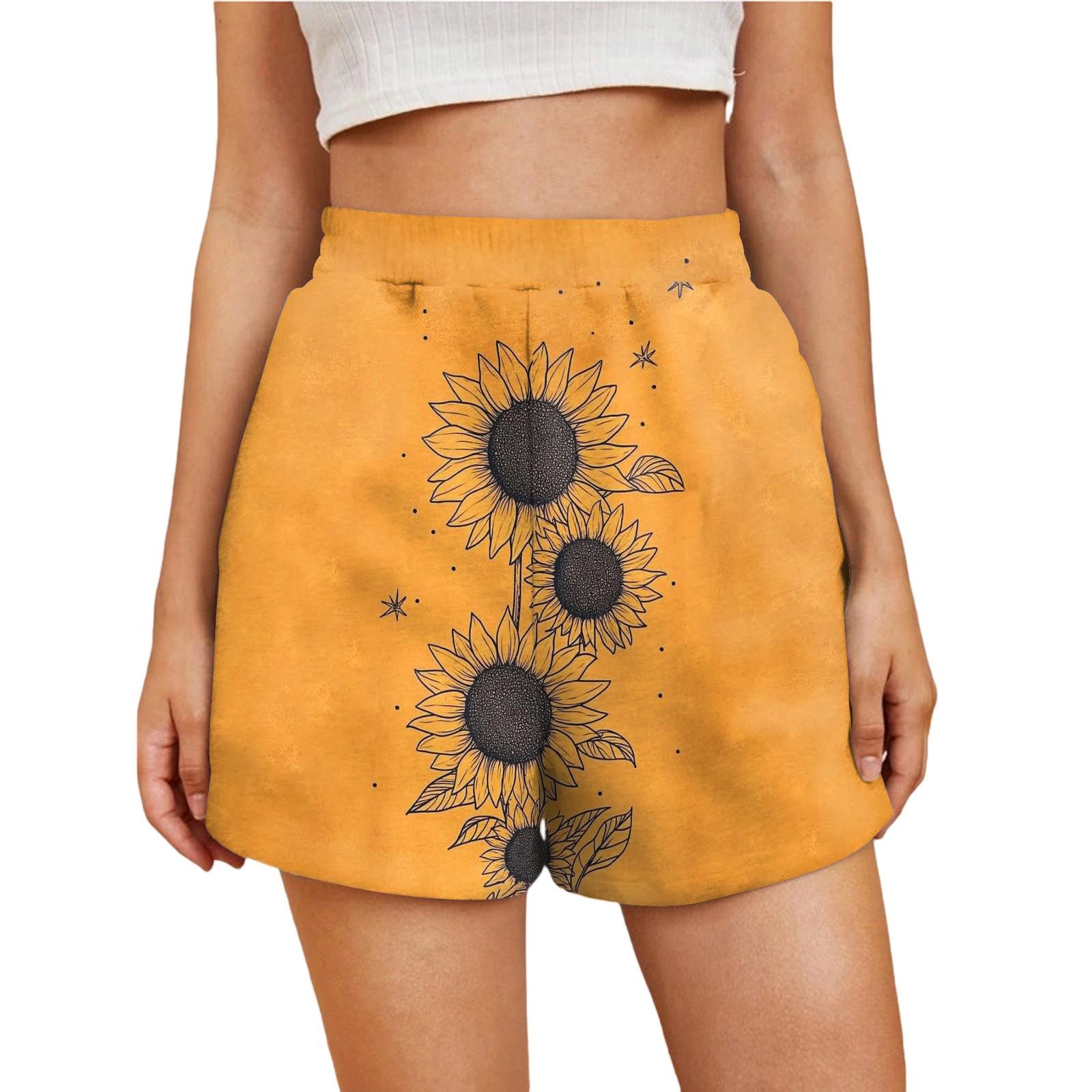 

Жіночі повсякденні модні шорти з високою посадкою, квітковим принтом та еластичною талією L золотий