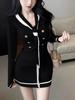 France Autumn Sexy Knit One Piece Dress Women V-neck Elegant Y2k Slim Dresses Female Korean Fashion Party Sweater Dress Winter