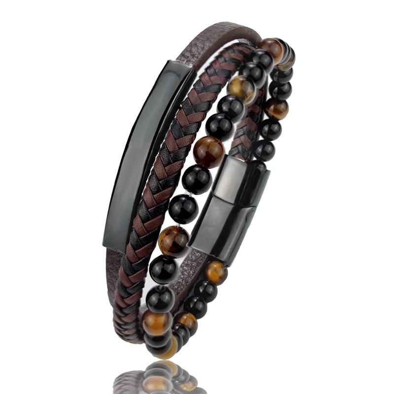 High Quality Luxury Accessories Bracelet Men's Fashion Gift Black Genuine Leather Bracelets DIY Combination Wild Handsome Gift