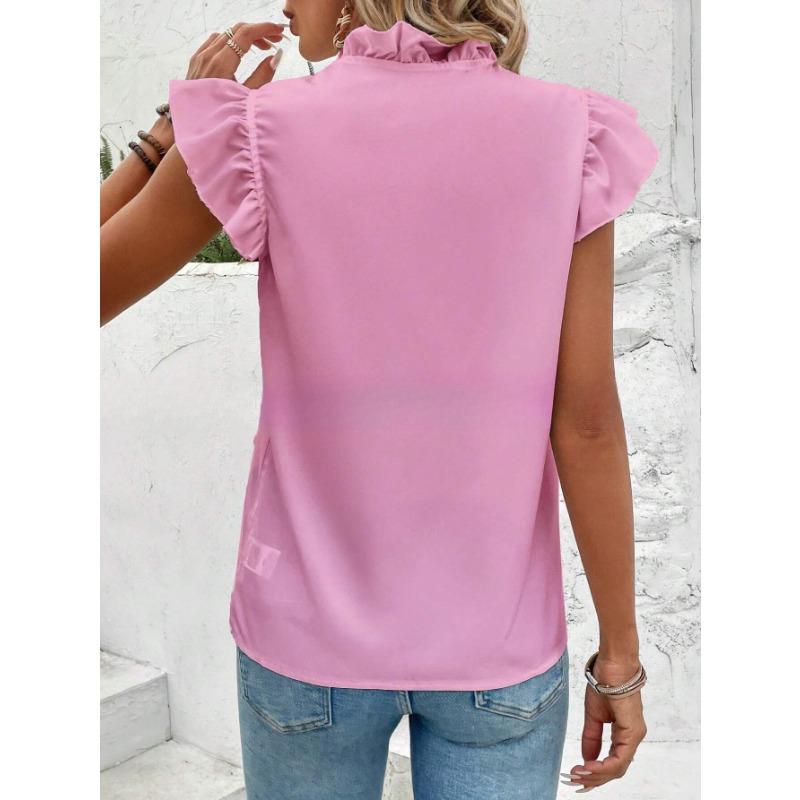 YYFS Women's Fashion Casual Summer Spring Solid Color Print Short Sleeve V-Neck Blouses & Shirts