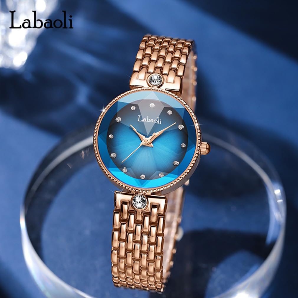 Stainless Steel Wristwatch for Perfect for Business or a Gift for Available In Rose Gold and Stylish, Cute, Waterproof, Women, Her. Blue.