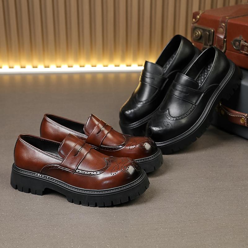 Classic Men Loafers Black and Brown Men One-foot Comfortable Thick-soled Anti-slip High-end Leather Shoes Size 38-46 Men Shoes