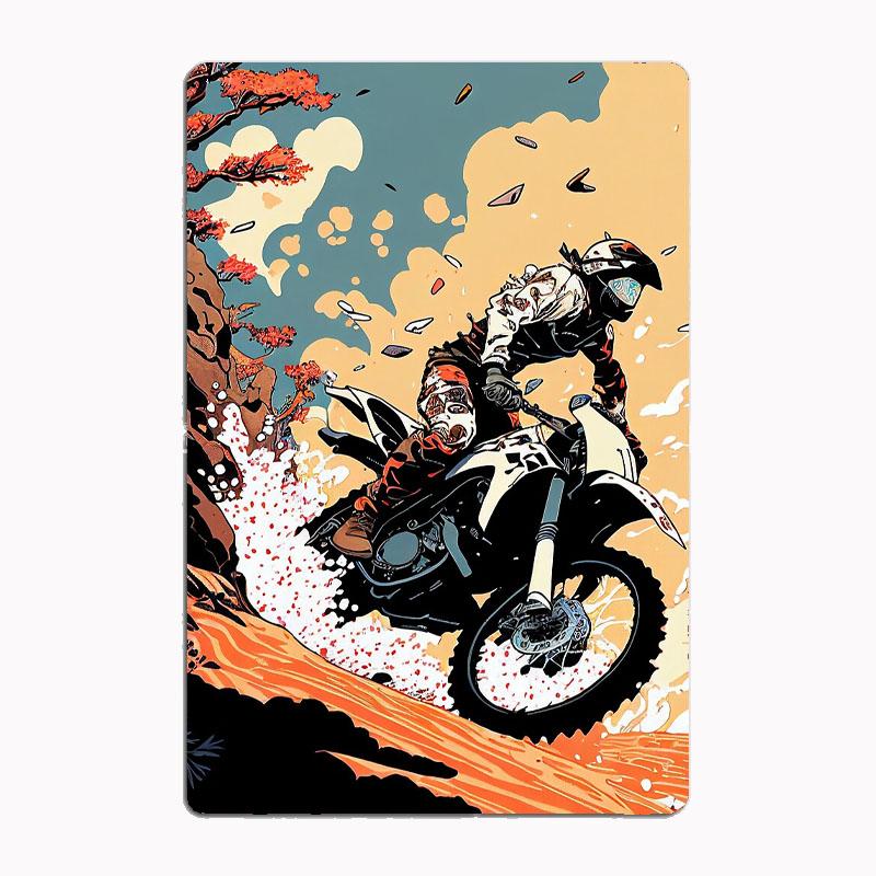 Dirt Bike Stunt Anime Stil Herbst Poster Metallschild Club Innenraumdeko Benutzerdefiniertes Zinn Heim Wanddeko