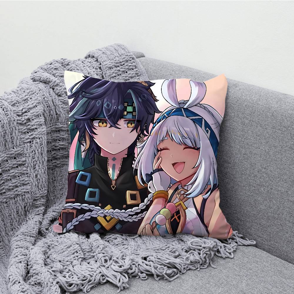 Genshin Impact Kinich Mualani Pillowcases Bedroom Living Room Sofa Home Decor Polyester Cushion Cover with Zipper