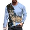New Tide The Wolf  Pattern European Size long Sleeved T-shirt For Men's Casual Autumn Trend Top Round Neck Tee