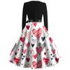 Love Print Flared Dress Women's Long Sleeve Dress Party Casual Dress Valentine's Day