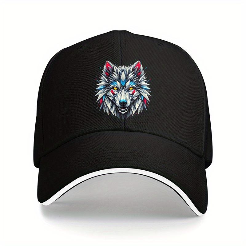 Geometrische Wolfskopf Baseballkappe Baumwolle Verstellbar Lässig Outdoor Sport Papa Hut Unisex