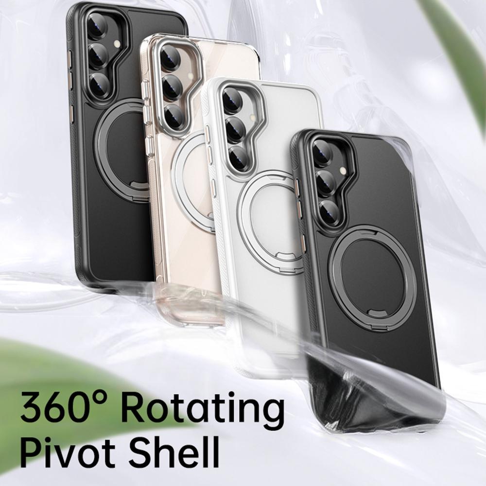For Samsung Galaxy S25 Magnetic Case Rotating Gear Pivot Kickstand PC+TPU Phone Back Cover