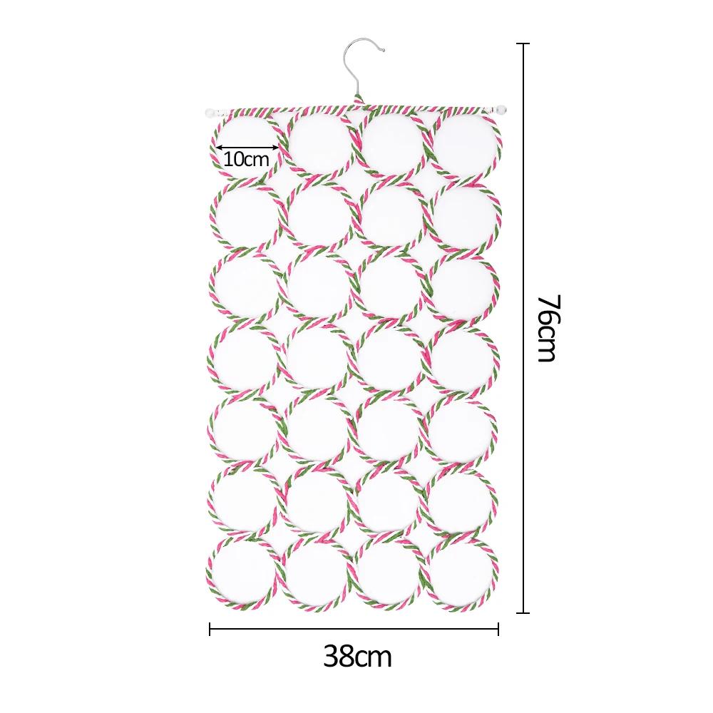 28 Holes Scarf Holder Foldable Tie Belt Hook Shawl Scarves Organizer Rattan Weave Hanger Wardrobe Storage Holder Display Rack