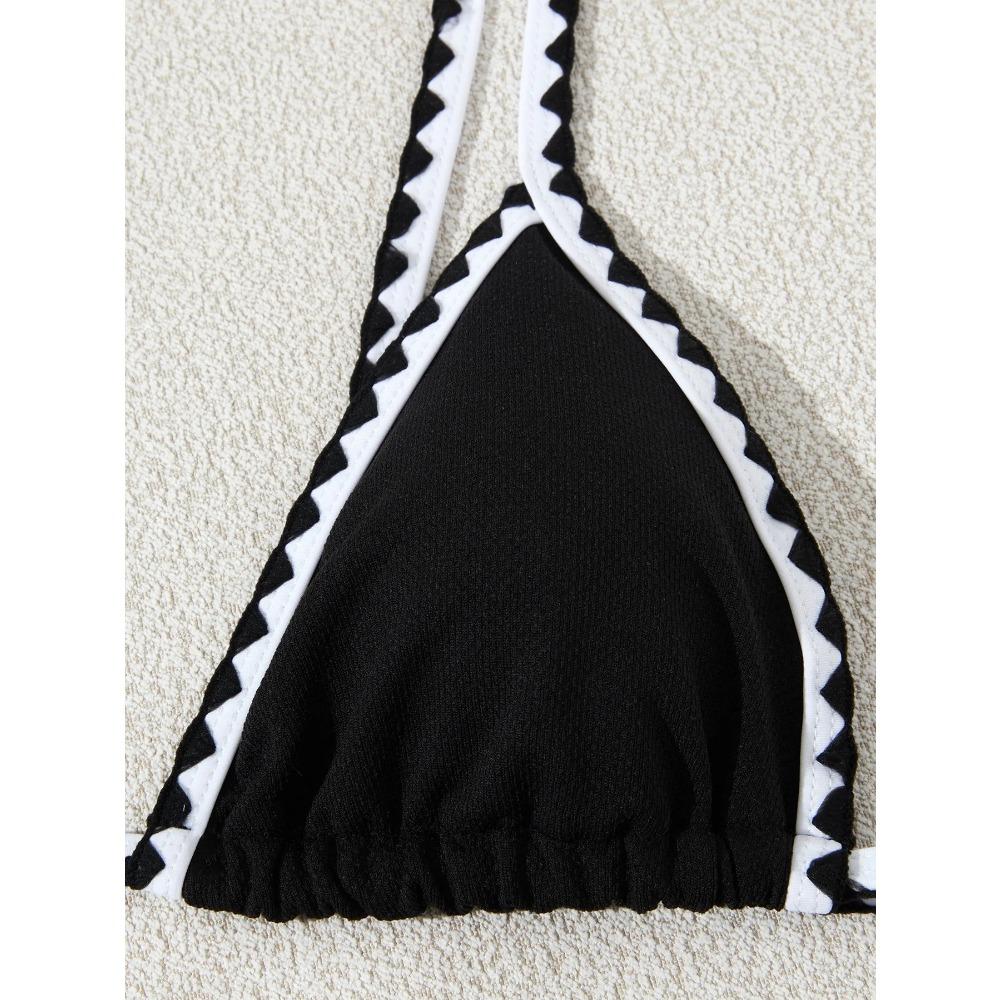 Womens Summer Beachwea Sexy Color Block Bikini Sets Halter Floral Shell Stitch 2 Piece Swimsuits