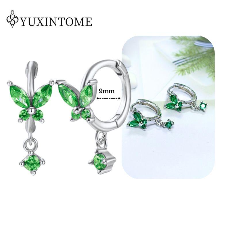 Turquoise 925 Silver Ear Needle Green Zircon vintage emerald Heart/Flower Pendant Hoop Earrings Fashion party Jewelry