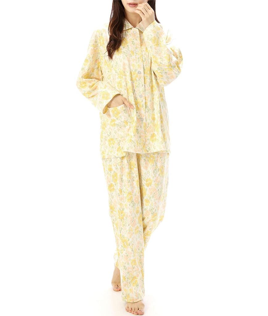 NISHIKI Made in Domestically Strictly Produced Smooth Long Front Top and Bottom Long Loungewear for Spring and Autumn Women's Pajamas, Japan, 100%