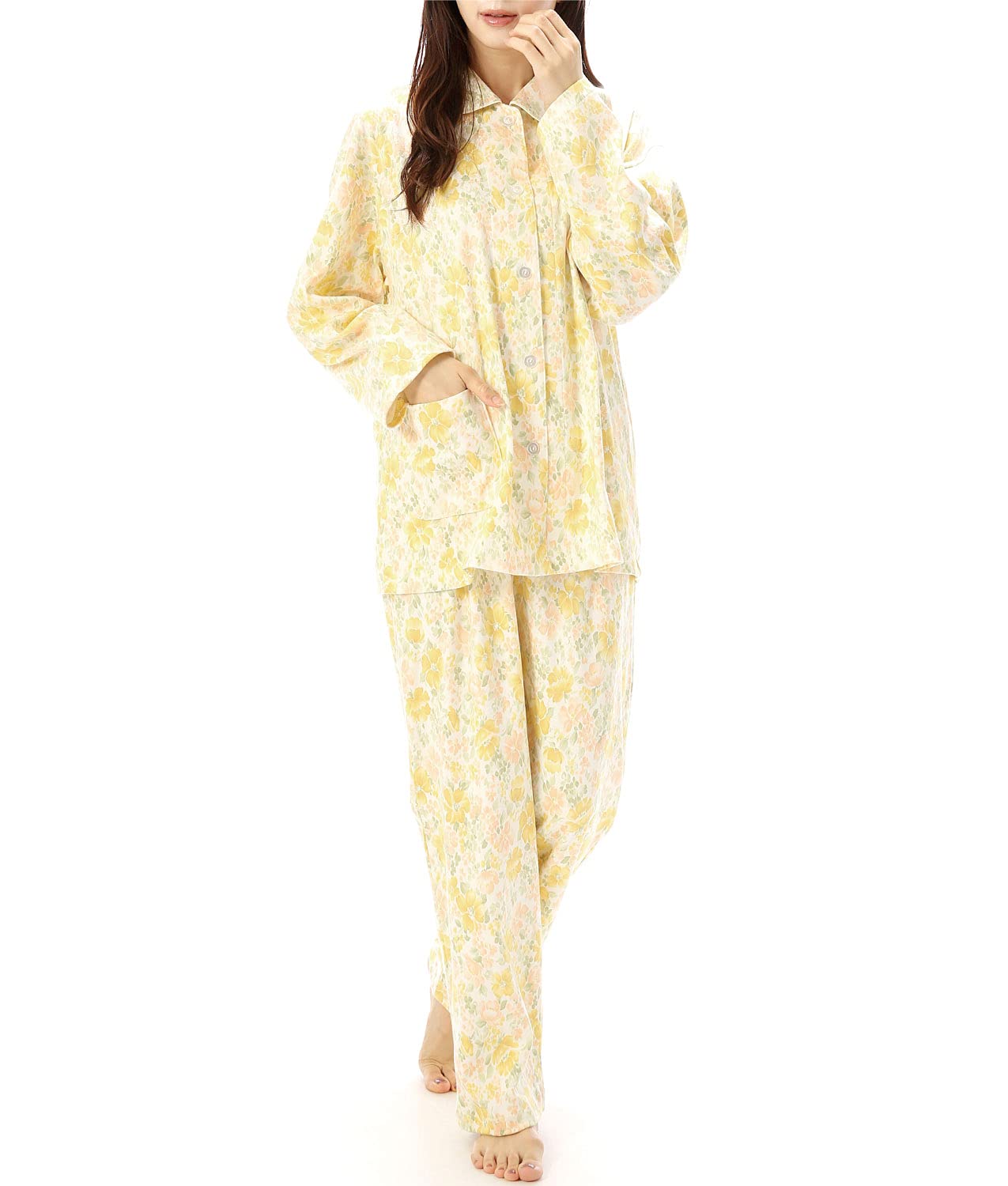 

NISHIKI Сделано в Японии Строго Произведено Внутри страны Гладкий Длинный Перед Верх и Низ Длинная Домашняя одежда для Весны и Осени Женская Пижама, Япония, 100%