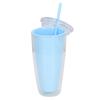 Tumbler with Lid Straw 750ml Double Wall Tumbler Large Capacity Water Bottle Wide Opening Shatterproof Light Blue