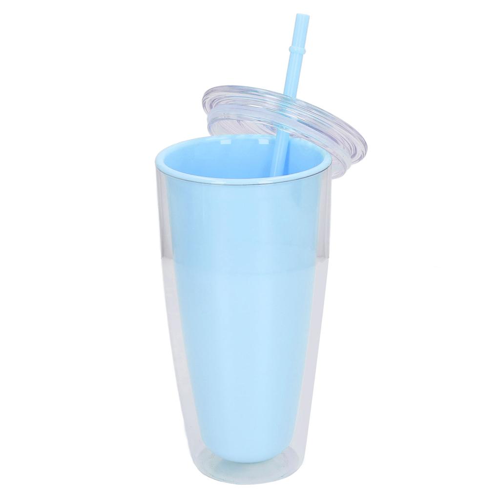 Tumbler with Lid Straw 750ml Double Wall Tumbler Large Capacity Water Bottle Wide Opening Shatterproof Light Blue