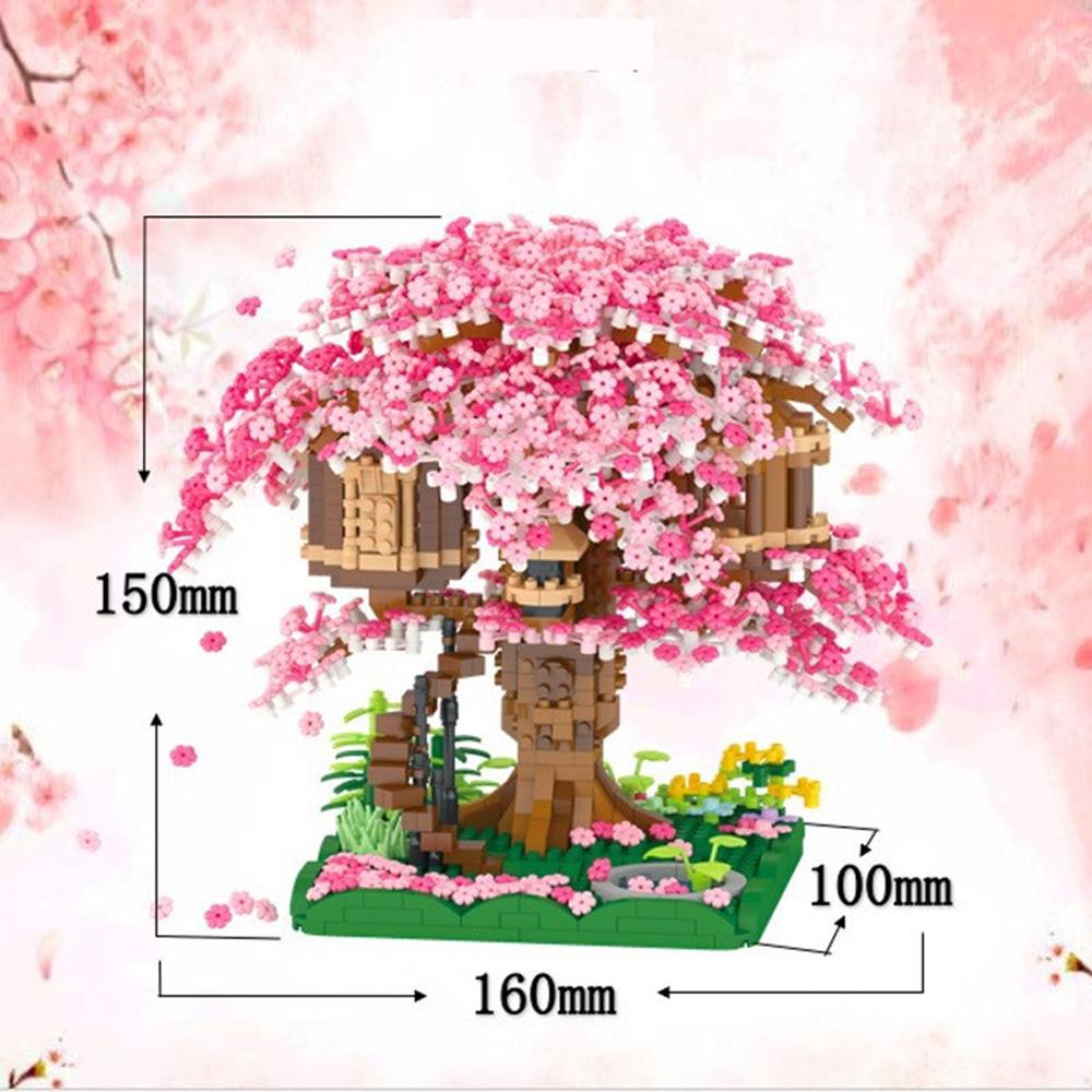 Knew Built Mini Sakura Tree House Building Blocks City Street View Cherry Blossom Model Build Brick Assemble Toys Children Gift