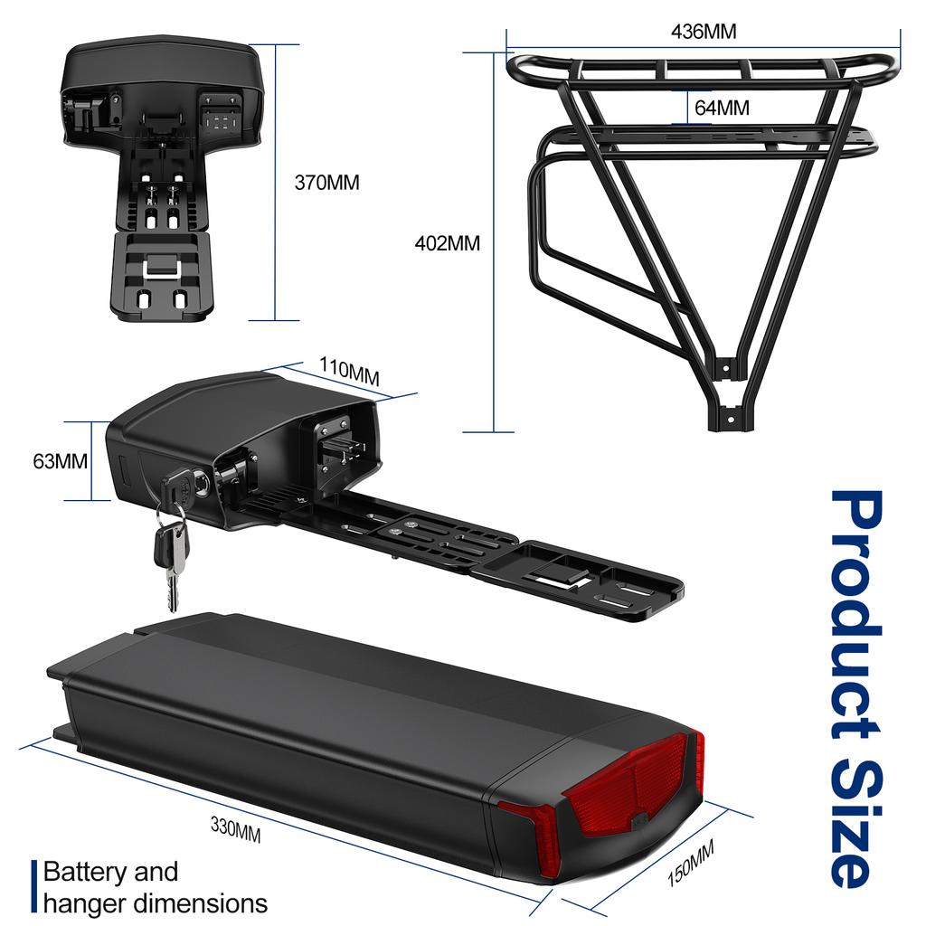36V 15Ah 17.5Ah Rear Rack Ebike Lithium Battery EU Stock Free Shipping EU Certified 20A BMS Big Bullet Connector for City E Bike