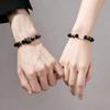 Unisex Handmade Silver Obsidian Bracelets 2Pcs Black & White Cat Design Geometric Animal Jewelry Travel Gift