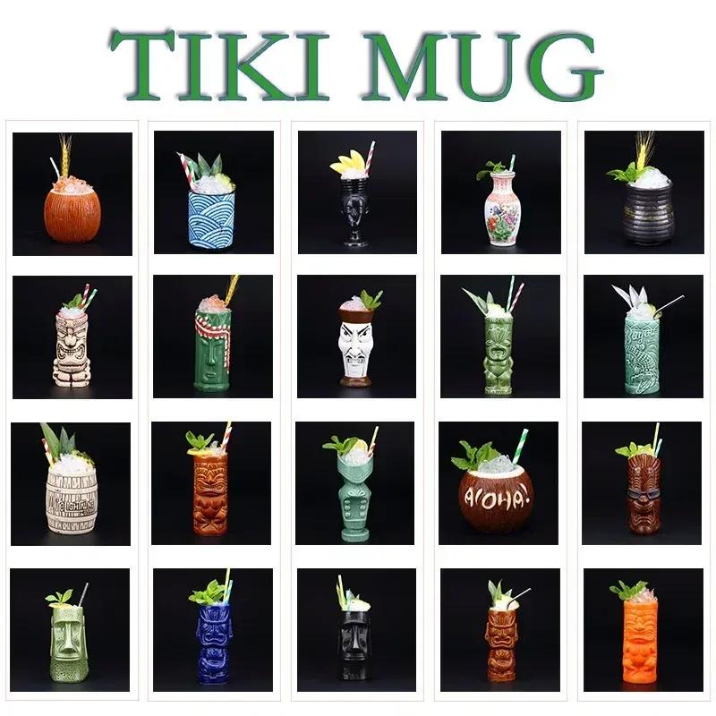 60er Typ Hawaiianische Tiki-Tasse Keramik-Cocktailgläser Bar Weinglas Dekorationen Ornamente Gläser für Getränke Personalisiertes Geschenk