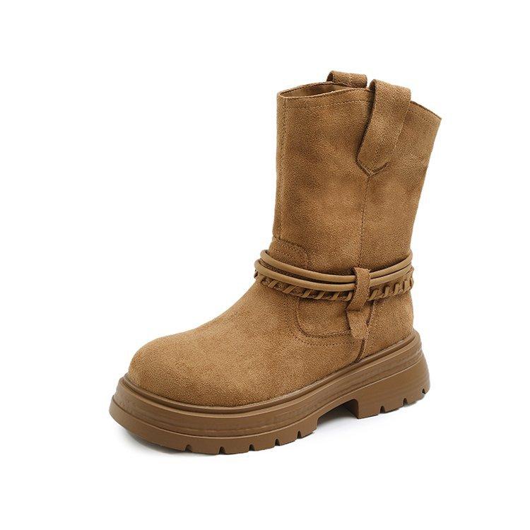 Platform Martin boots women's short boots 2025 autumn and winter new retro British style thick heel medium boots Maillard stacking boots