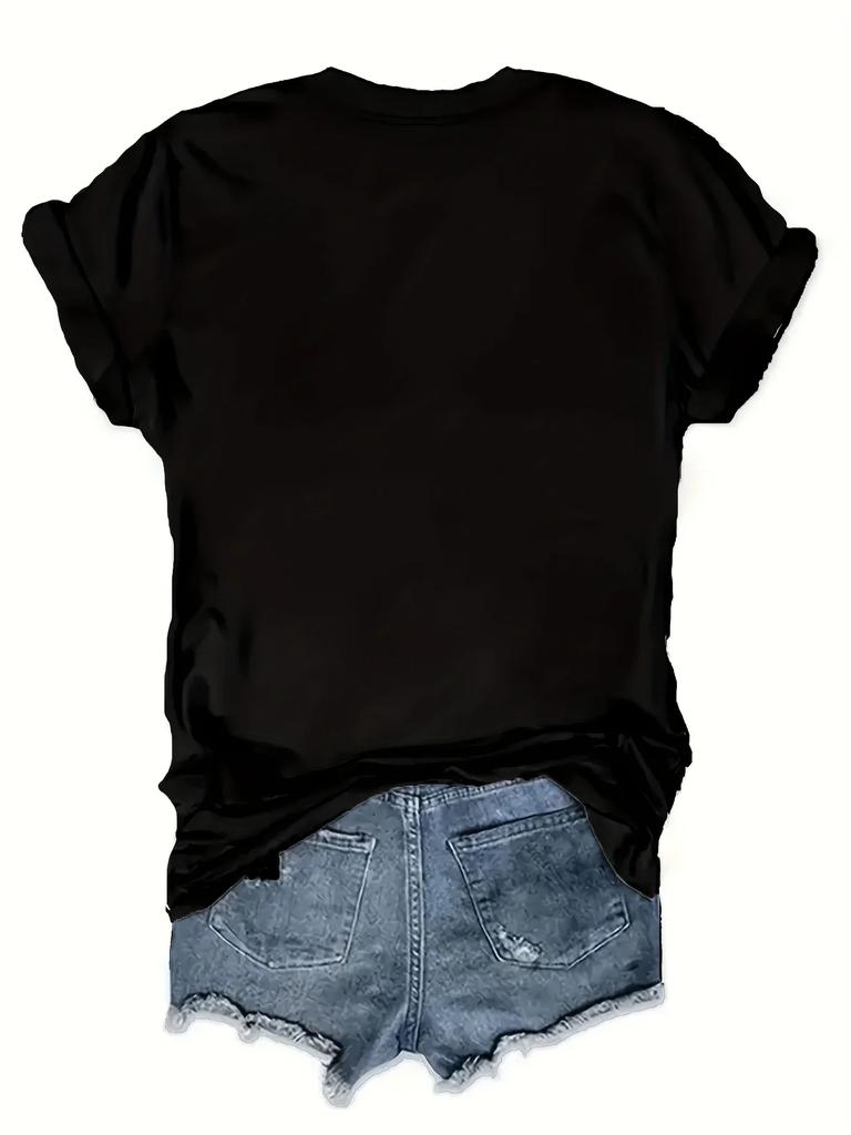 Vibrant Eiffel Tower Graphic Tee Casual Short Sleeve Crew Neck Top for Summer with Comfortable Simple Street Women's Clothing