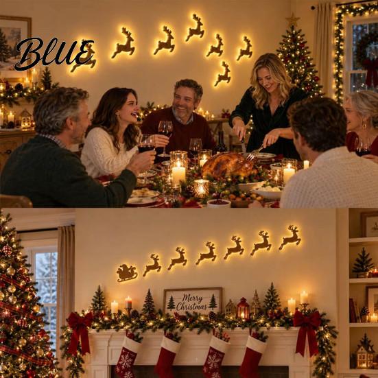 Christmas Gift for Xmas Decor Wall Silhouette Glowing Wooden Family 7Pcs Lights LED Reindeer Decorations