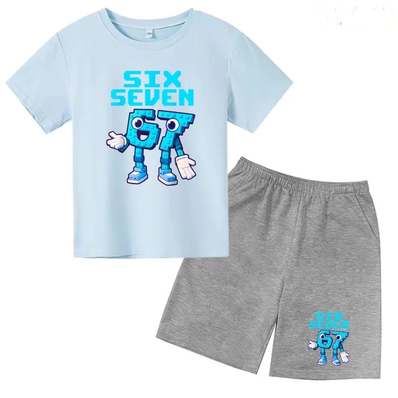 3-12 Ensemble décontracté sportif pour garçons et filles, T-shirt d'été cool à manches courtes et imprimé numéros 6 et 7, style