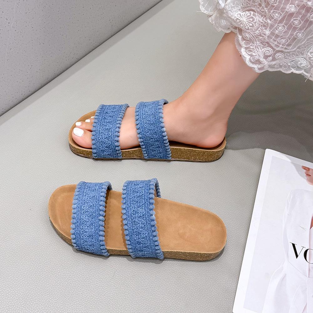 Vintage Thick-bottomed Slope Heel Woven Cross-strapped Slippers Versatile Cool Slippers Women's Vacation Beach Cool Slippers